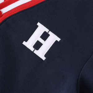 Cardigan en molleton de haute qualité pour homme, col en V, bleu marine, avec bordure rouge et blanche, manches longues, fermeture boutonnée, vêtement d'automne - Product Image 5