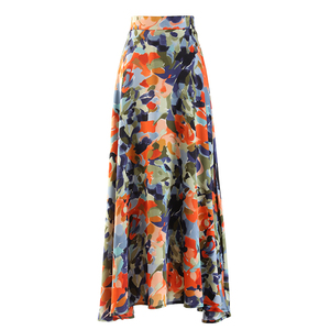 Faldas largas de verano con estampado geométrico y floral, de cintura alta, elegantes y a la moda para mujer. - Product Image 1