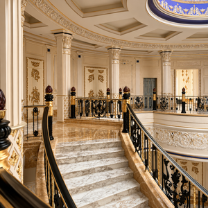 Luxury Neoclassical Stair Railing Black Gold Wrought <b>Iron</b> Balustrade Marble Stair Handrail Palace Villa Interior Guardrail - Product Image 1