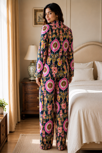 100% Cotton Women's Floral Printed V-neck Night <b>Suit</b> Set <b>Pajama</b> | Soft Breathable Lightweight Long Sleeve Sleepwear - Product Image 4