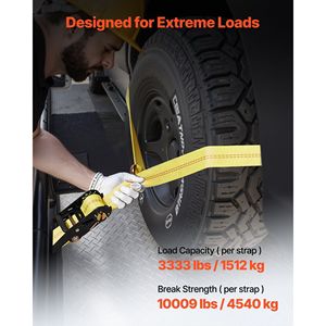 Kit de sujeción de ruedas con correa de remolque tipo neumático, kit de amarre para coche con gancho de resorte, resistencia a la rotura de 10009 lb - Product Image 3