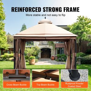 Gazebo da Giardino 10 x 13 Piedi per 10-12 Persone, Struttura in Metallo, Poliestere 180G, Stabilizzatori e Zanzariera per Tettoie, Pergole e Gazebo - Product Image 4
