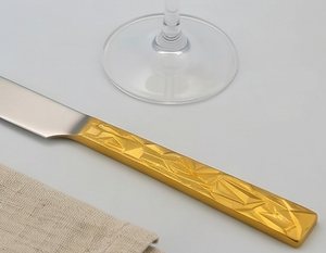 Ensemble de couverts en acier inoxydable plaqué or, design martelé, manche long, finition miroir, vaisselle de mariage, style glamour, durable - Product Image 3