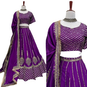 Lehenga Choli en tissu de soie Chinon, design réversible, pour occasions de mariage, toutes saisons, Lehenga intérieur pour femmes jusqu'à la taille 44 - Product Image 1