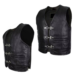 Men's Genuine Leather Motorcycle Vest V-Neck Multi Pocket Zipper Front Adjustable Waist Biker <b>Waistcoat</b> - Product Image 4
