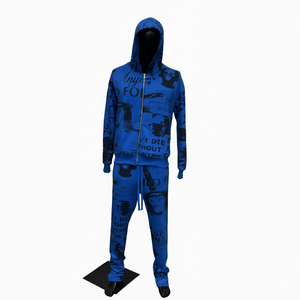 Unisex Custom Printed Hooded Tracksuit Full Zip Streetwear <b>Set</b> 100% Cotton Four-Way Stretch Elastic Waist Fleece Winter Wear - Product Image 6