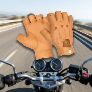 Durable Leather <b>Half</b> Finger Driving Gloves Breathable Perforated Non <b>Slip</b> Grip Unisex Design for Comfortable Daily Driving - Product Image 4