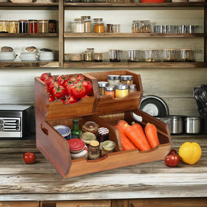 2025 Acacia Wood and Bamboo Pantry Storage Containers <b>Kitchen</b> Stacking <b>Bins</b> Organizer for Vegetables and Fruits - Product Image 1