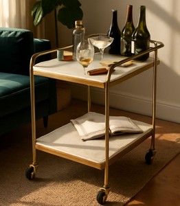 Chariot de service moderne en fer doré avec étagères en verre, chariot de bar roulant pour la maison, la cuisine, la salle à manger, le rangement des boissons, la décoration de la maison et de l'hôtel - Product Image 5