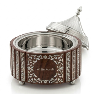 Olla de madera para Ramadan con incrustaciones de nácar, calentador de alimentos aislado de acero inoxidable de primera calidad para Majlis y catering - Product Image 3