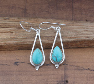Boucles d'oreilles pendantes en turquoise naturelle, plaquées argent sterling 925, bijoux de luxe pour mariage, forme goutte d'eau, vente en gros pour femmes - Product Image 2