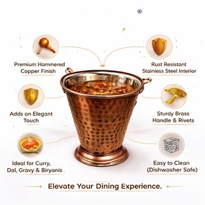 Manoj International Antique Hammered Gravy Bucket | Stainless Steel Interior & <b>Copper</b> Finish | 12cm Eco-Friendly Durable <b>Handle</b> - Product Image 3