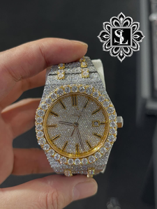 Reloj de Lujo para Hombre, Diseño de Dibujos Animados, Personalizado, Completamente Adornado con Moissanita, Dos Tonos, Oro Rosa, Acero Inoxidable, Cristal de Cuarzo, 43mm 25mm, Estilo Antiguo - Product Image 5