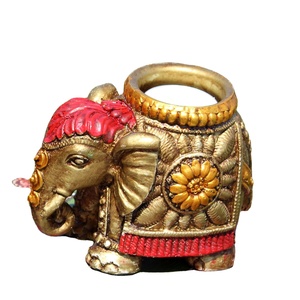NIRMALA HANDICRAFTS Wooden Enamel Work <b>Elephant</b> Tea Light Candle Holder Iron Handmade Eco-Friendly Christmas <b>Decor</b> Showpiece - Product Image 1
