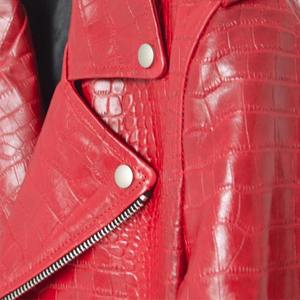 Men's Red PU Leather Moto <b>Jacket</b> Embossed Crocodile Pattern Zipper Closure Turn-down Collar <b>Slim</b> <b>Fit</b> Autumn Wear - Product Image 2