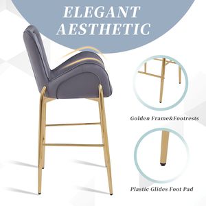 Set di 2 Sgabelli da Bar Alti 73 cm con Braccioli in Velluto, Gambe Dorate e Poggiapiedi Grigi - Product Image 6