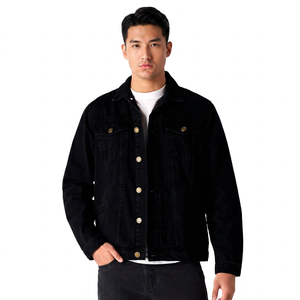 Chaqueta de Mezclilla Negra para Hombre, Estilo Casual, Cuello Camisero, Cierre de Botones, Algodón Lavado, Corte Regular, Estilo Otoñal - Product Image 2