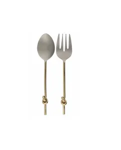 Ensemble cuillère et fourchette à salade en métal poli miroir, écologique, pour table à manger moderne et événements festifs élégants - Product Image 1