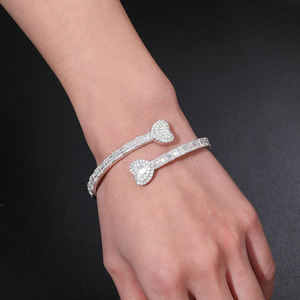 <b>Heart</b> Cut Crystal Cuff Bracelet Rhodium Plated 925 Silver Women's Luxury Wedding Jewelry - Product Image 1