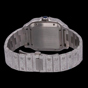 Montre personnalisée Hiphop en acier inoxydable avec diamants Moissanite taille brillant, affichage numérique carré de 46 mm, bracelet en cuir de 20 mm et verre saphir - Product Image 3