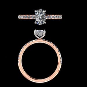 Anillo de Compromiso con Diamante Ovalado Cultivado en Laboratorio de 1.39 ct, Certificado por IGI, Oro Rosa Sólido de 14K/18K, Halo Oculto, Anillo de Boda con Pavé para Mujer, Regalo - Product Image 1