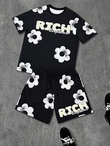 Men 2 Piece Shirt With Shorts Quickdry 100% Cotton casual Streetwear Printed Set Your Own Logo OEM Service - Product Image 4