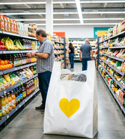 Sac biodégradable à soufflets latéraux avec valve, poignée longue, auto-adhésif