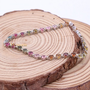 Bracelet tennis en or blanc 14 carats avec tourmalines naturelles multicolores |   Bijoux fins avec accents de diamants, cadeau pour femmes, mariage, fête, vente en gros - Product Image 3