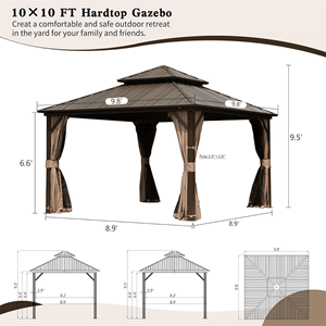 10 X 10 Hardtop Aluminum Metal Gazebo with Galvanized Steel Double <b>Roof</b> <b>Canopy</b> & Curtain Netting Permanent Pergola - Product Image 6