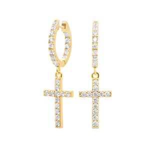 New Collection Fully Iced Out Diamond Cross Huggie <b>Hoop</b> <b>Earring</b> Crafted In <b>Sterling</b> <b>Silver</b> With Gold Plated Customized Jewellery - Product Image 1