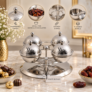 Juego de 4 Tazones para Servir de Acero Inoxidable con Tapas y Soporte, Diseño Moderno y Lujoso, Color Blanco, para Bodas, Frutos Secos y Aperitivos - Product Image 4