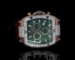 Reloj de lujo para hombre con cronógrafo, esfera verde, diamantes incrustados y detalles en oro rosa, para la moda masculina. - Product Image 5