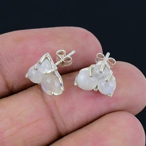 Natural Rainbow Moonstone <b>Stud</b> Earrings 925 Sterling <b>Silver</b> Handmade Fine Gemstone Jewelry Wholesale Supplier - Product Image 4