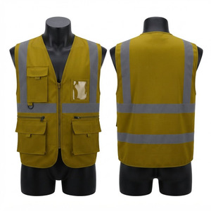 Gilet de travail en coton de qualité supérieure 180 GSM Jaune moutarde Bande réfléchissante Multi-poches Logo personnalisé Fermeture éclair Utilitaire Noir Hardson CE - Product Image 1