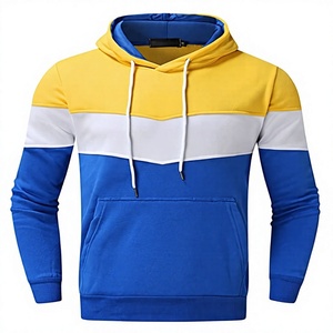 Ensemble de survêtement à capuche 2-en-1 en polaire color block pour homme, manches longues, cordon de serrage, décontracté, pour l'automne, bleu, jaune, blanc, polyester, coton - Product Image 3