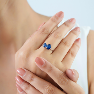 สินค้าขายดี แหวนคู่รักประดับพลอยไพลินสีน้ำเงินสั่งทำพิเศษ ทองคำขาว 14K แบบซ้อนได้ - Product Image 4