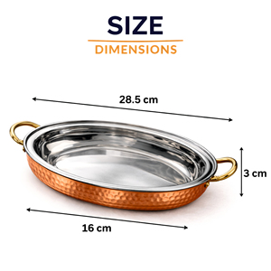Plat à curry ovale avec poignée en laiton, finition cuivre en acier inoxydable |   Kit de bols de service durables de qualité alimentaire pour les fêtes |   Indien Américain - Product Image 1