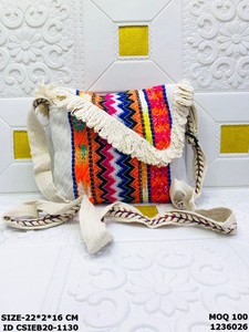 Bohemian Handmade Eco-Friendly Cotton <b>Sling</b> Bag with Fringe | Fashion Ethnic Tribal Crossbody <b>Shoulder</b> Bag for Women - Product Image 5