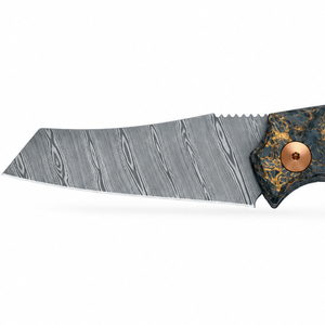 Couteaux de poche pliants en acier de Damas avec lame de style Tanto, manche en résine décorative et quincaillerie couleur cuivre pour le transport quotidien - Product Image 2