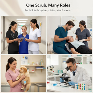 Conjunto de Uniforme Médico Unisex Azul, Top con Cuello en V y Pantalones, Ropa de Trabajo para Hospital, Enfermería, Tejido de Punto de Algodón y Poliéster - Product Image 6