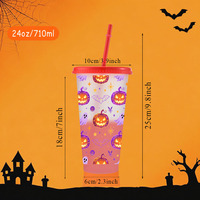 Gobelets personnalisés de 24 oz à changement de couleur à froid pour Halloween, en plastique sans BPA, avec couvercle et pailles, pour fêtes et festivals - Vente en gros