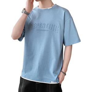 3D Embroidery Luxury Daily Wear T-shirt Loose comfort Fabric Tshirt O-Neck Blank Custom Short Sleeve T Shirt - Product Image 3
