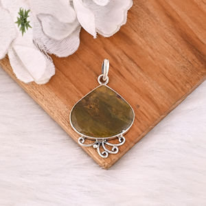 Collier pendentif vintage en argent sterling 925 fait main avec pierre précieuse Jaspe Océan, style bohème, tendance pour fiançailles - Product Image 2