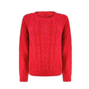 Women's Red <b>Cable</b> <b>Knit</b> Pullover Crew Neck Long Sleeve Winter Casual Thick <b>Sweater</b> Anti-Pilling 100% Acrylic Hand Knitted - Product Image 4
