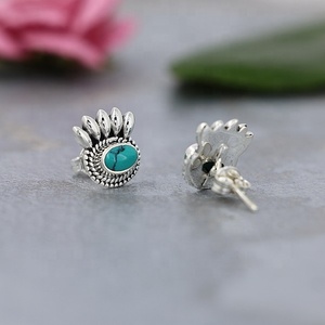 Turquoise Genuine Gemstone 925 Sterling <b>Silver</b> <b>Stud</b> Earrings Ron Weasley Taos Earrings Fine Jewelry Wholesaler Supplier - Product Image 3