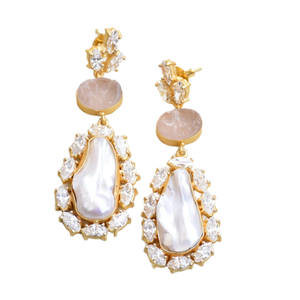 Premium Brass <b>Cluster</b> Earrings Gold Plated Zircon Raw Natural Stone Design High Polish Gold Plated Nickel Free Durable - Product Image 1