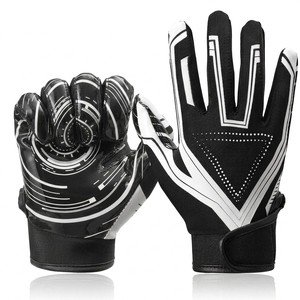 Gants de football américain personnalisés OEM pour receveur, à doigts complets, en cuir synthétique respirant, avec fermeture auto-agrippante et grip adhérent, unisexe - Product Image 2