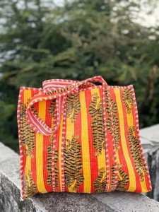 Quilted Velvet Tiger Print Tote <b>Bag</b>, Handmade <b>Boho</b> Travel Shoulder <b>Bag</b> - Product Image 1