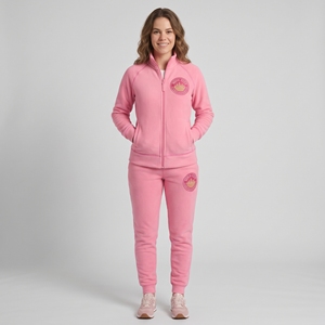 Custom <b>Pink</b> Fleece <b>Tracksuit</b> Set Women Casual High Neck Full Zip Jacket Elastic Waist Sweatpants Two Piece Sportswear Set Bulk - Product Image 1