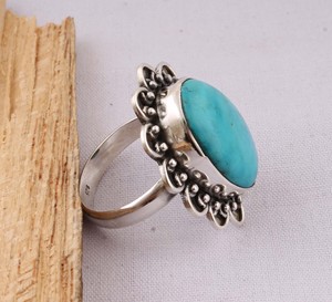 Wholesale Shree Jaipur Silver Natural Oval Turquoise Sterling Silver Bezel <b>Set</b> Classic Statement <b>Ring</b> for <b>Men</b> Women Unisex - Product Image 4